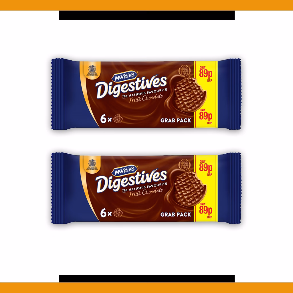 McVities Milk Chocolate Digestive Grab Bag - 6pack 100g (2 Packs)
