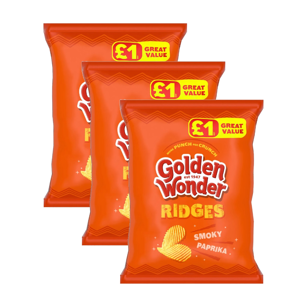 Golden Wonder Ridges Smoky Paprika 57g (3 Packs)